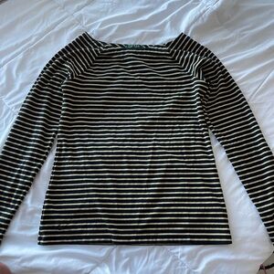 Lauren Ralph Lauren Black and Gold Striped Long Sleeve Top